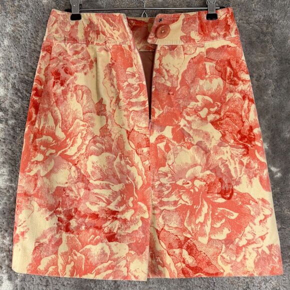 Elevenses Sz 4 Peachy Floral Soft Corduroy A-Line Skirt Lined Anthropologie Boho - Picture 4 of 6
